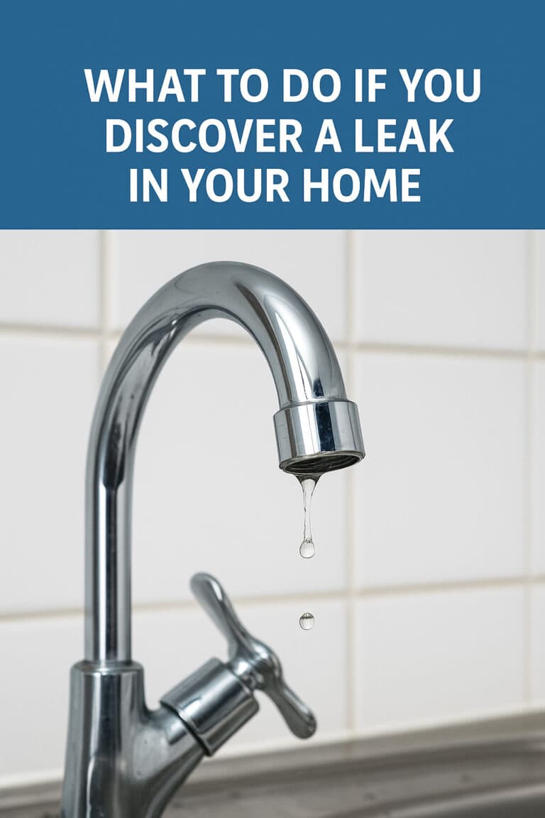 Close-up of a dripping kitchen faucet illustrating what to do if you discover a water leak in your home.
