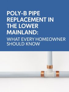 Close-up of Poly-B plumbing pipes with copper fittings, used to illustrate Poly-B pipe replacement information for Lower Mainland homeowners.