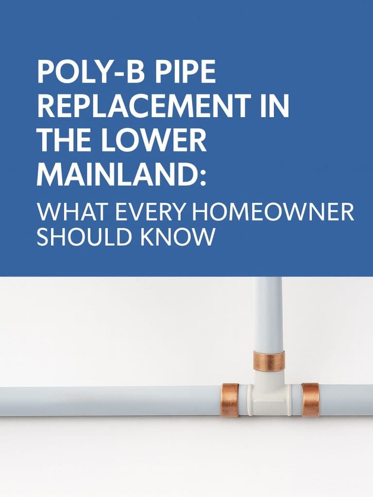 Close-up of Poly-B plumbing pipes with copper fittings, used to illustrate Poly-B pipe replacement information for Lower Mainland homeowners.